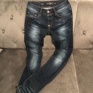 $1250 AUTH PHILIPP PLEIN DISTRESSED SLIM JEANS 26